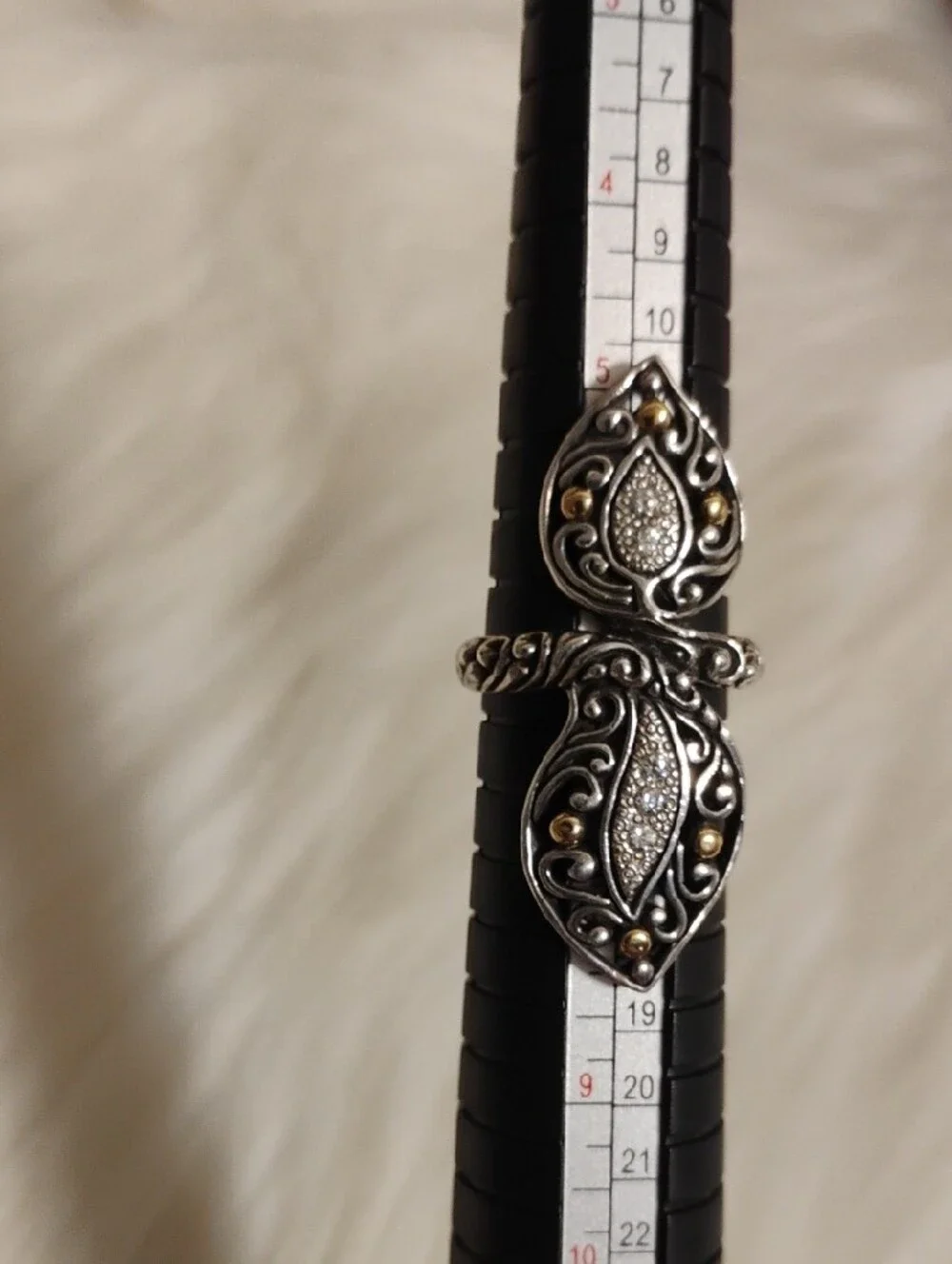 David Schorr 18k & 925 Bypass Ring & Stones 6 1/2